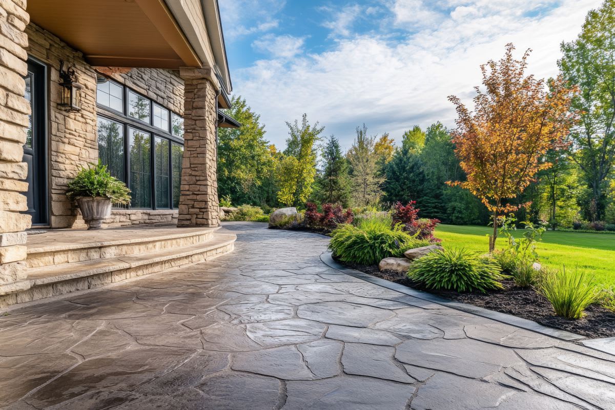stamped concrete patio walkway